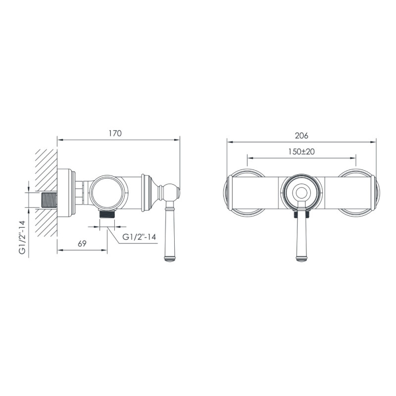 IMPRESE Смеситель для душа HYDRANT, хром, 35 мм (ZMK031806080)