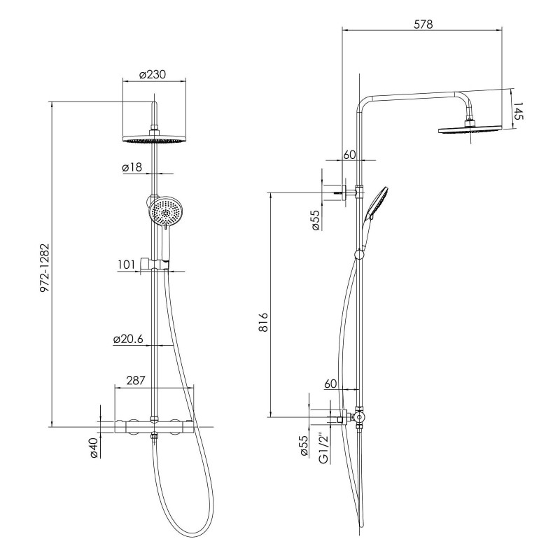 IMPRESE Душовая система с термостатом для душа CENTRUM W, хром (Т-15510)