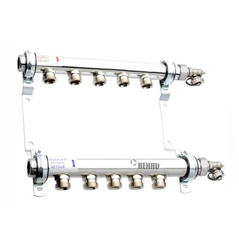 Колектор розподільчий HLV 5 для систем опалення (стальний), 5 конт. 3/4", компл.з 2 шар.кранами 1" (110207001)