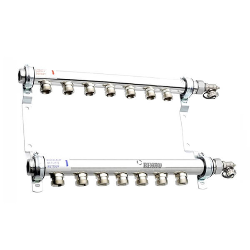 Колектор розподільчий HLV 7 для систем опалення (стальний), 7 конт. 3/4", компл.з 2 шар.кранами 1" (110209001)