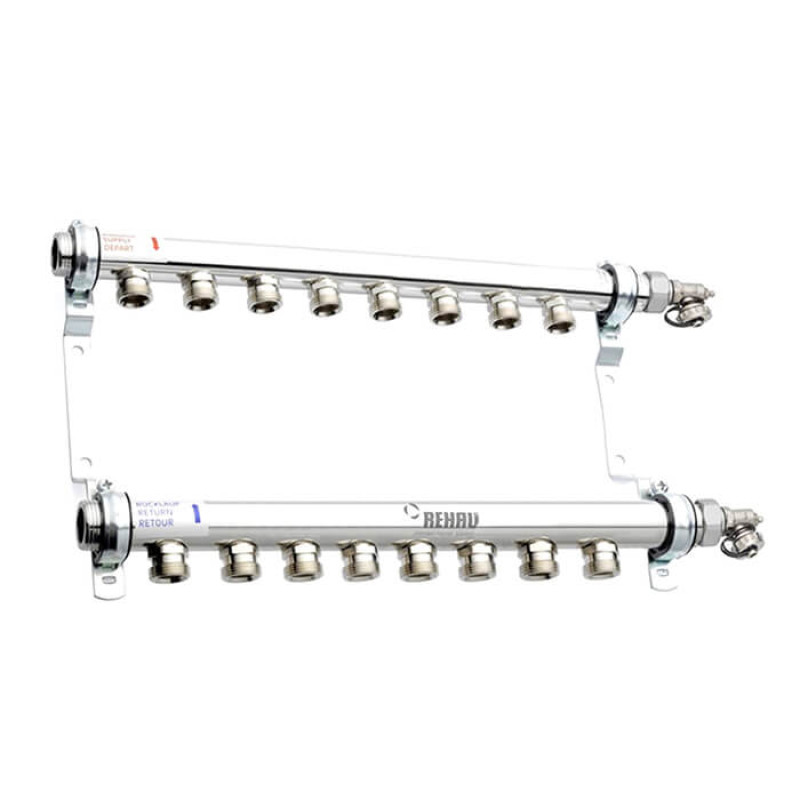 Колектор розподільчий HLV 8 для систем опалення (стальний), 8 конт. 3/4", компл.з 2 шар.кранами 1" (110212001)