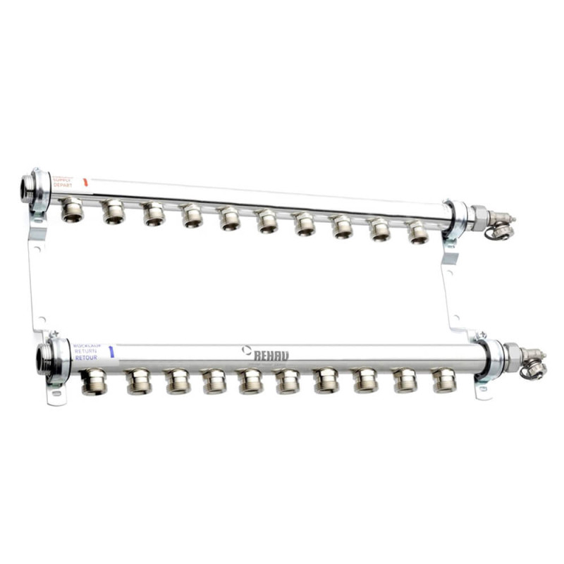 Колектор розподільчий HLV 10 для систем опалення (стальний), 10 конт 3/4", компл. з 2 шар кранами 1" (110216001)