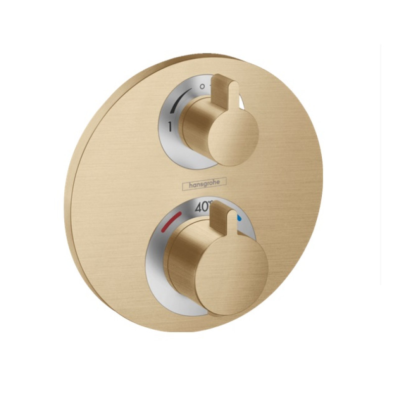 Hansgrohe ECOSTAT S термостат для душа, 2 користувача, із запорним/перемикаючим вентілем, СМ, шлифована бронза, (15758140)