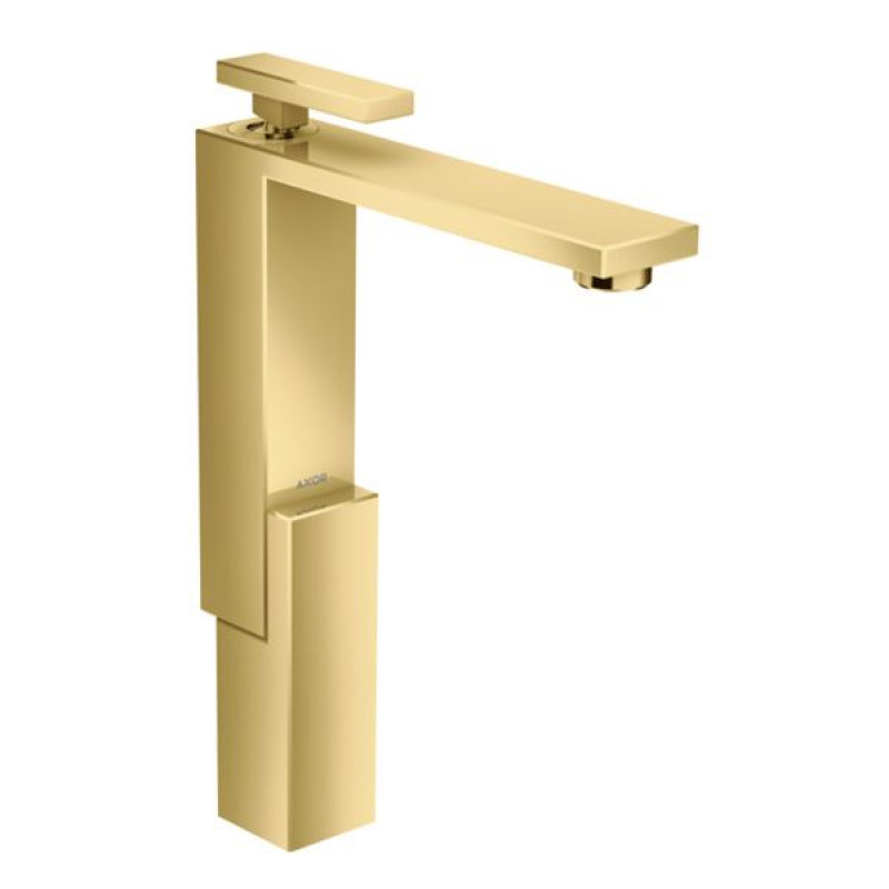Axor EDGE змiшувач для умивальника, одноважiльний, 280, зi зливним гарнiтуром push-open, полiроване золото, (46030990)