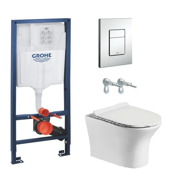 VOLLE Набор инсталляционный: CADIZ унитаз подвесной, сиденье Slim slow-closing, 38772001 RAPID SL инсталляция для унитаза, клавиша хром, (1339.001000+38772001)