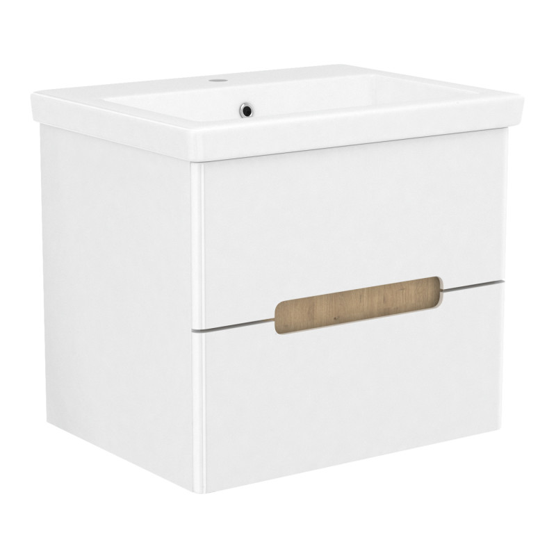 VOLLE SOLO комплект меблів 60см blanco: тумба підвісна, 2 ящика + умивальник накладний арт 13-16-016, (1910.306007)